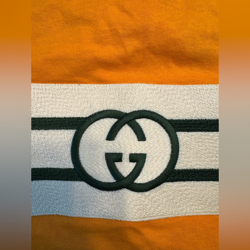 New Authentic Gucci GG Logo Dog Shirt Clothes Gold Green Size L - Picture 7 of 11